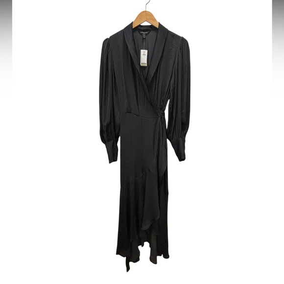 Banana Republic Silky Wrap Lapel Black Maxi Wrap Dress - Picture 3 of 14